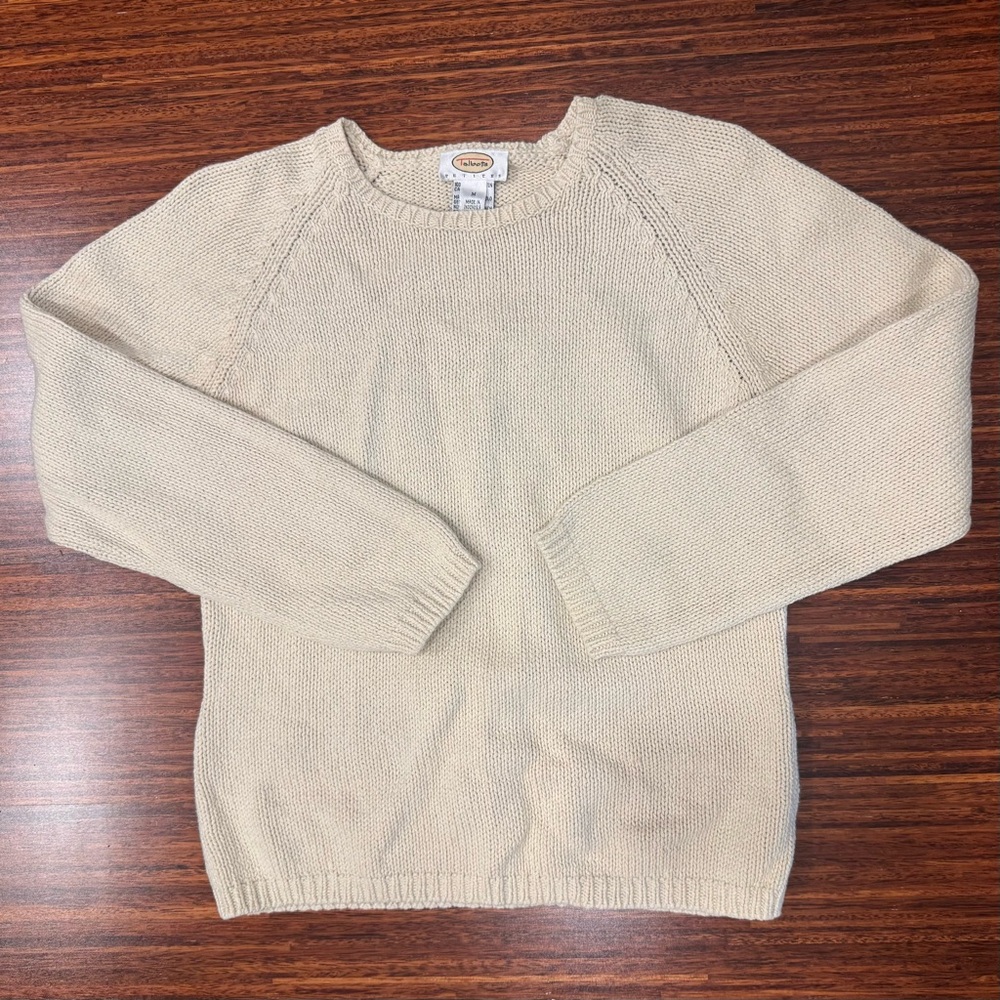 Talbots Classic Chunky Cotton Knit Sweater - Neutral Beige Oatmeal medium
